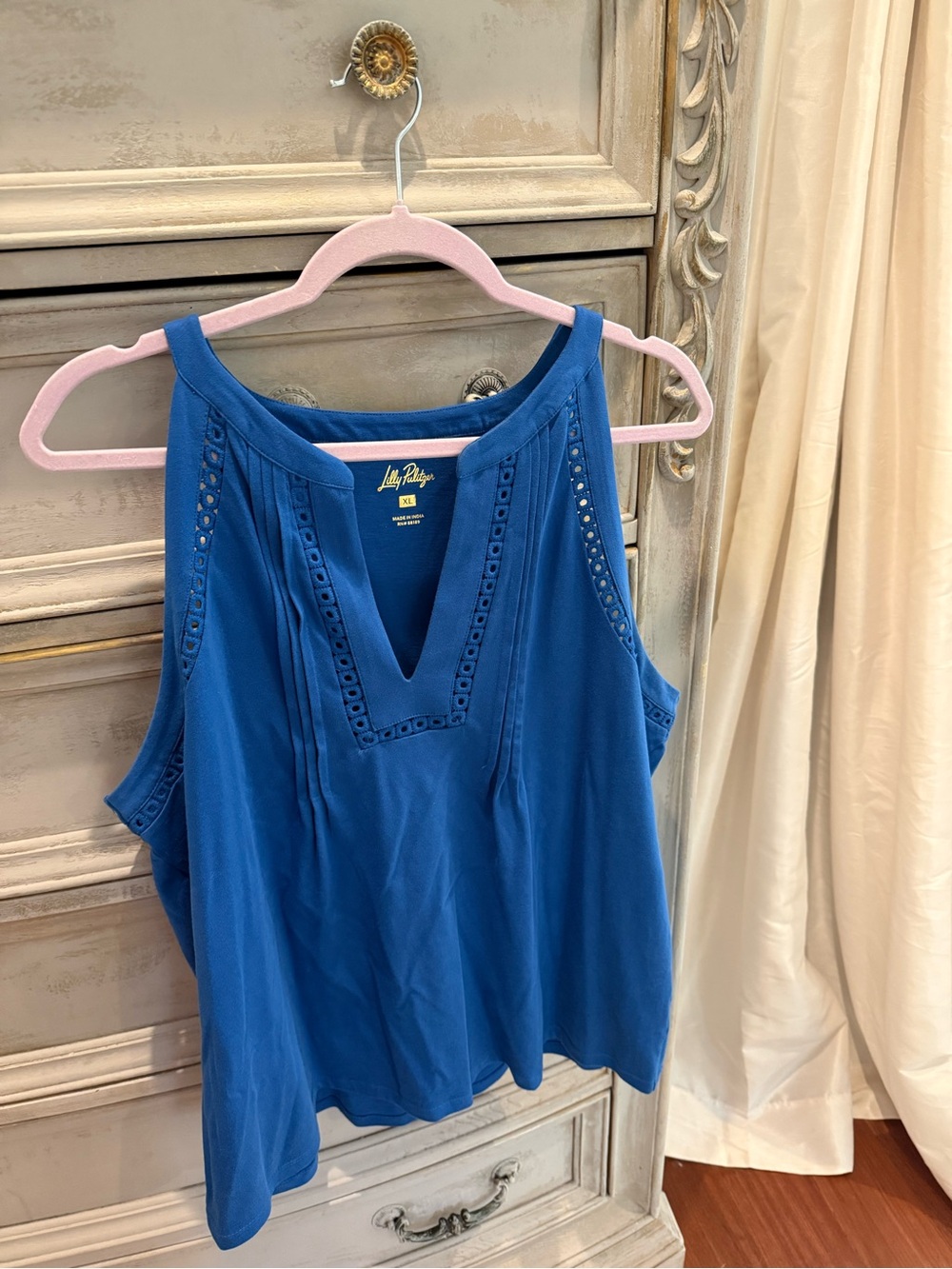 Lilly Pulitzer Royal Blue Sleeveless Eyelet V-Neck Tank